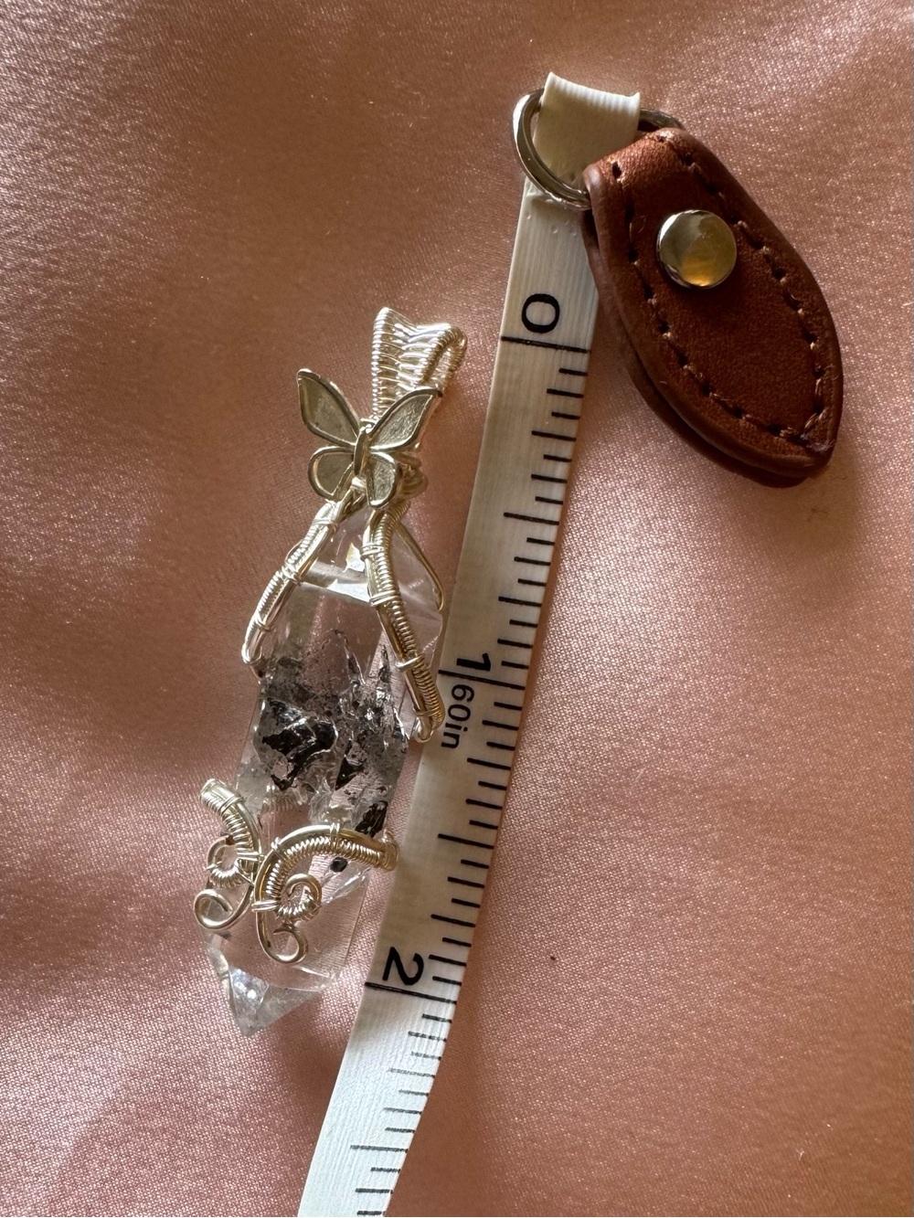 Wire wrapped herkimer diamond crystal pendant quartz manifestation butterfly - Picture 8 of 8